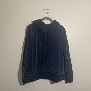 J Crew Relaxed Y2K Style Cozy Velour Hoodie Navy Blue Plush Sweatshirt - Size XL